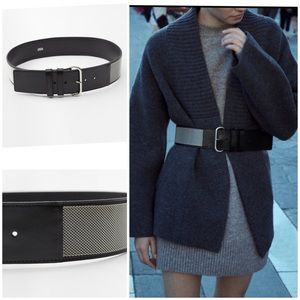 Zara metal mesh trim leather wide belt